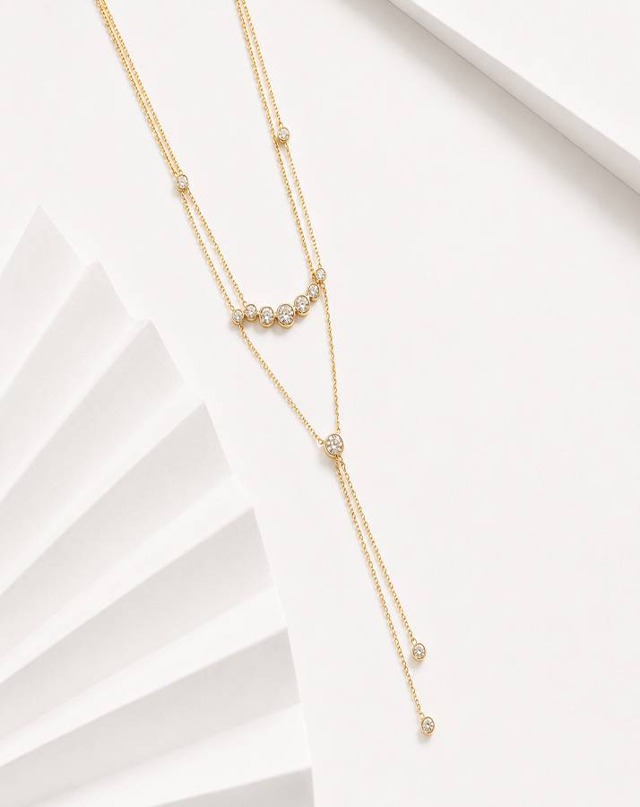 DOUBLE LAYERED ZIRCON PENDANT WITH SOLITAIRE DROP