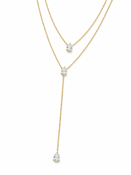 Double Layer Necklace With Pear Shaped Solitaire  